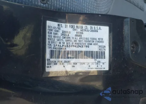 1995 Ford Contour Gl из США, поврежденный, VIN 1FALP6532SK243790